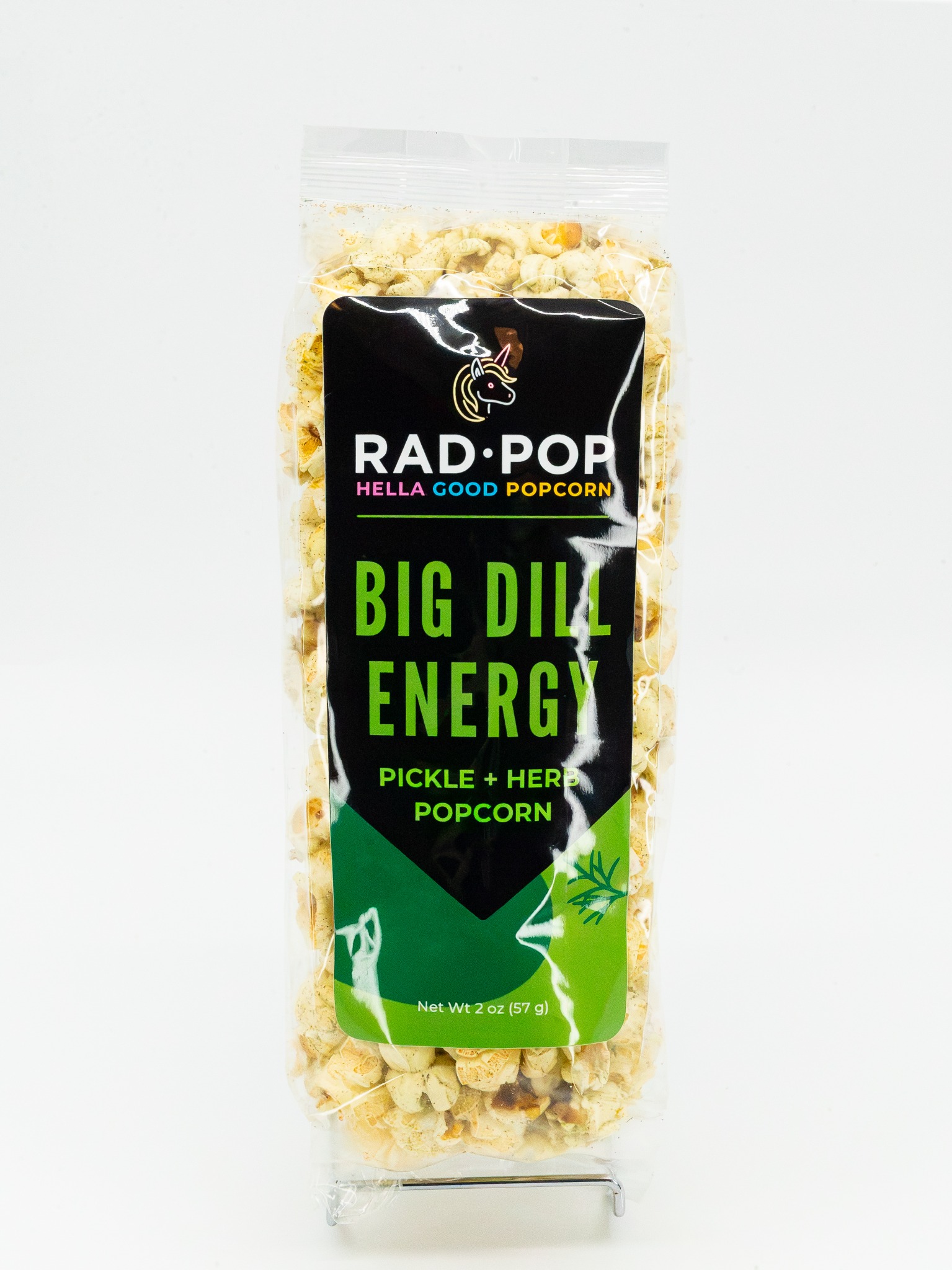 Rad Pop Big Dill Energy popcorn in its retail bag