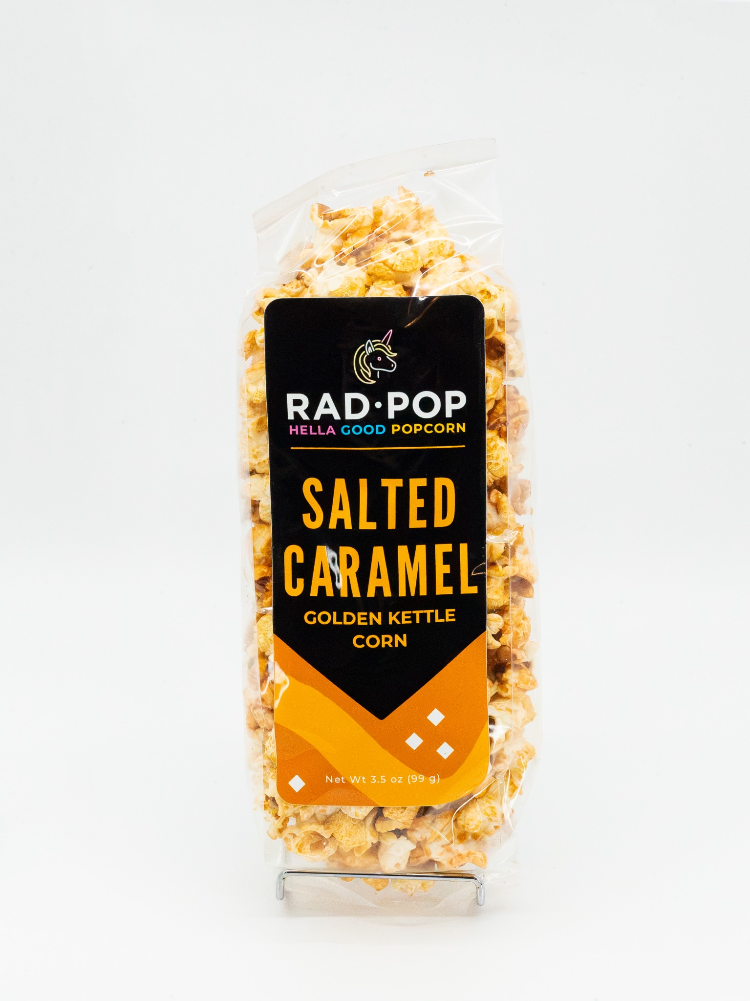 Rad Pop Salted Caramel popcorn in its retail bag