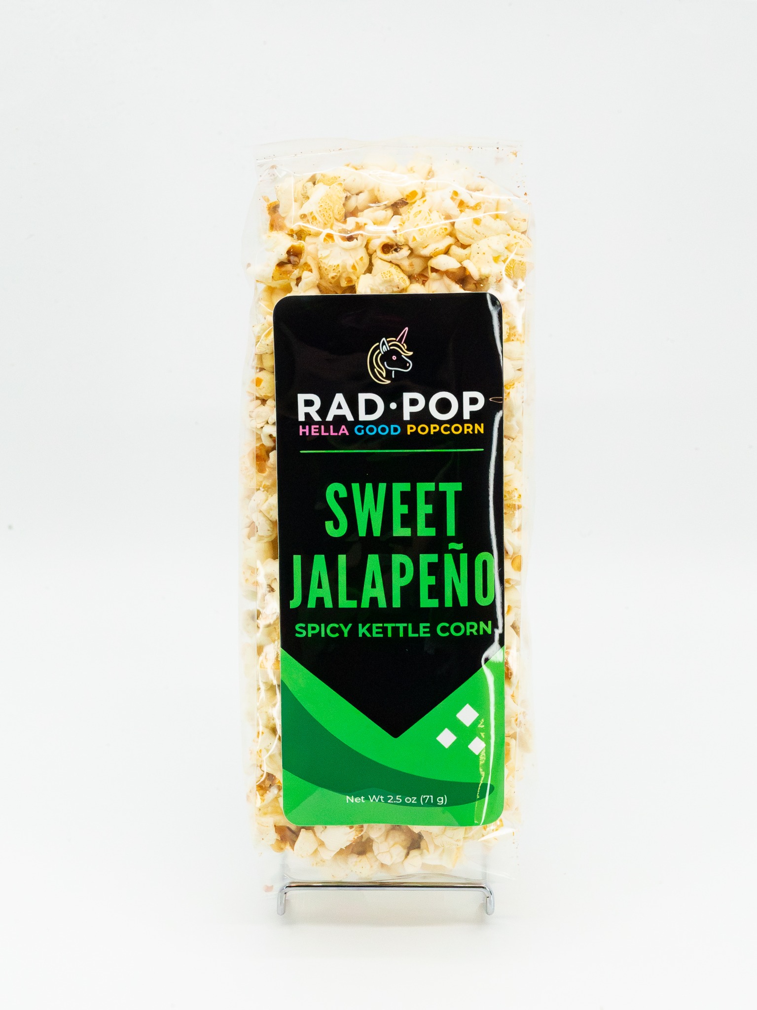Rad Pop Sweet Jalapeño popcorn in its retail bag